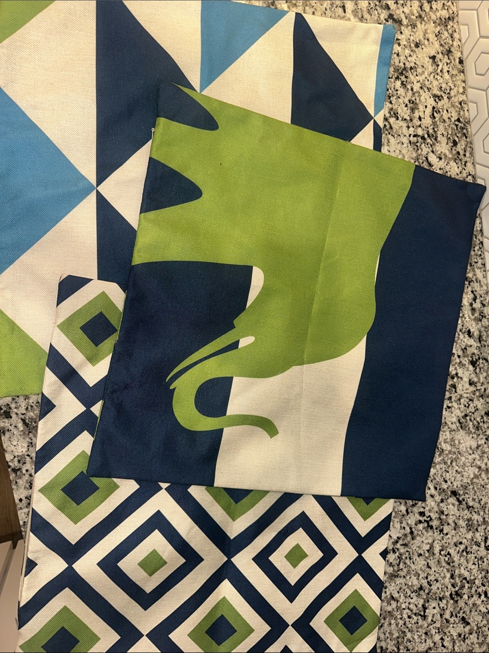Navy & Green Geometric and Elephant Print Decorative Pillowcases